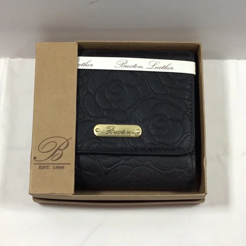 Buxton Black Wallet Compact Leather Design